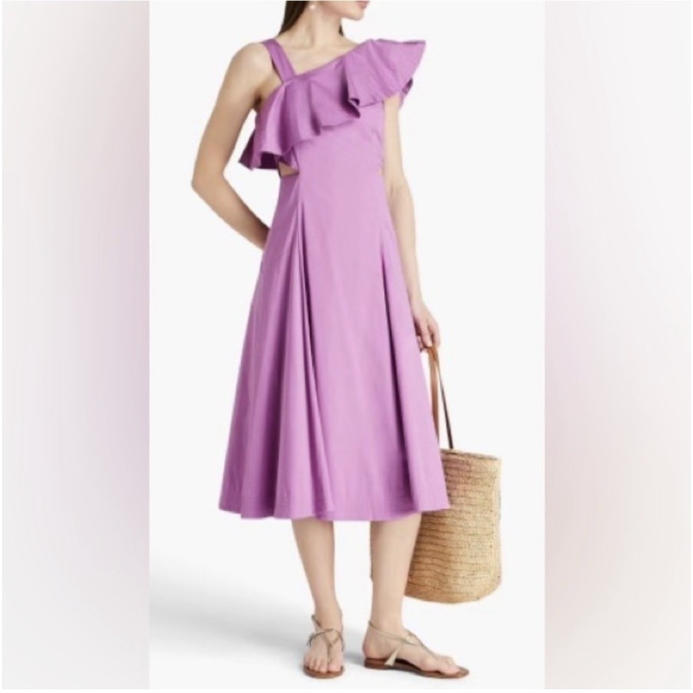 Veronica Beard Beila Ruffle Poplin Cut Out Midi Dress In Orchid Sz 2 $598